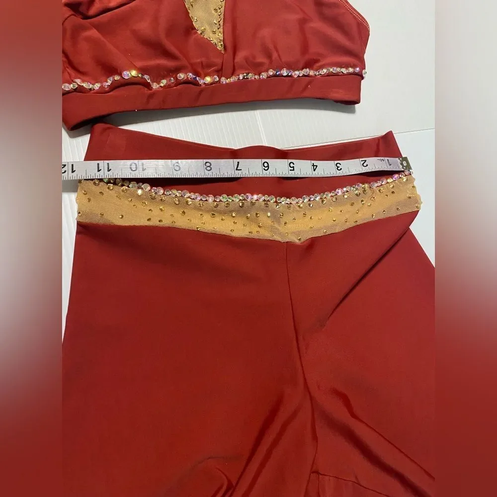 Patrick J designs dance costume solo orange illusion 2 piece top bike shorts XSA